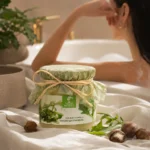 Hair mask with shea and arugula oil in the bathroom